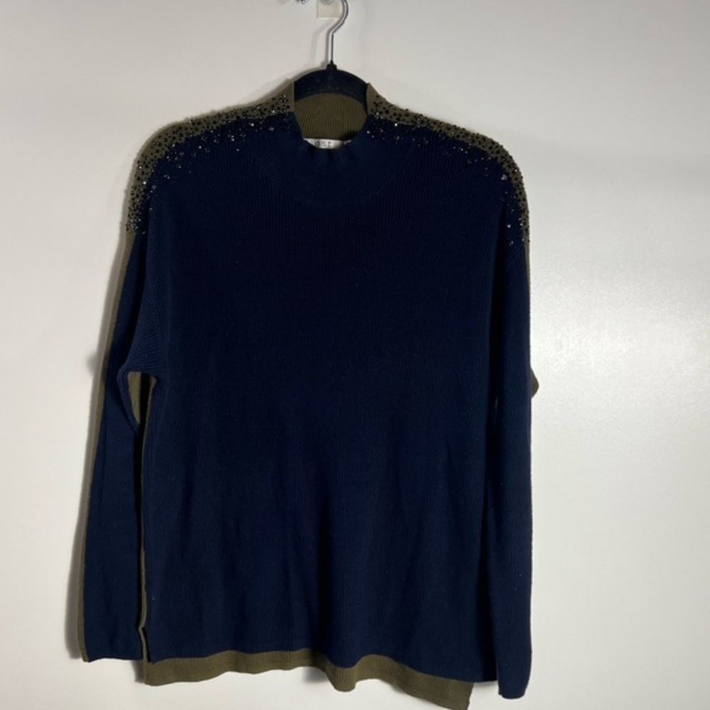 OST Jeweled Sleeve Ribbed Cashmere Blend Sweater Sz Large